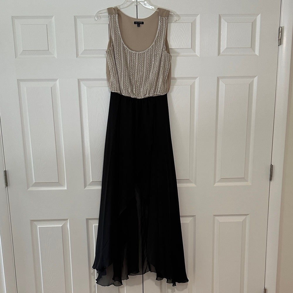 As U Wish Black & Cream Beaded High Low Dress